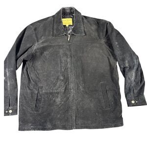 Boston Harbour Black Leather Zip Up Outdoor Jacket Distressed Casual‎ Mens XL